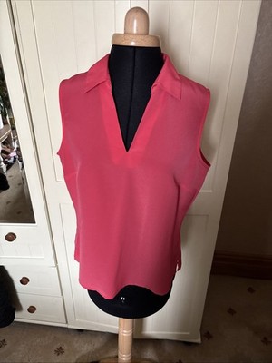 PRINCIPLES Preloved Damen Bluse Größe 14 Korallenrosa Ärmellos Chiffon V-Ausschnitt