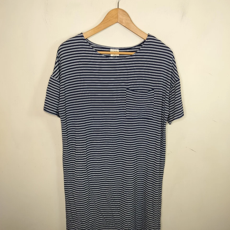 Soma Cool Nights Camisón M Mediano Rayas Azul Vestido para Dormir Manga Corta Foto 2 de 4