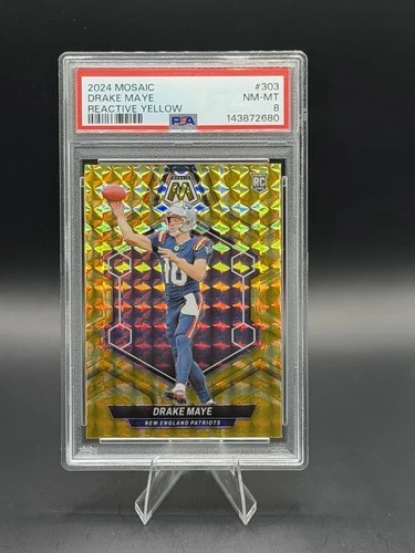 Drake Maye 2024 Panini Mosaic #303 Reactive Yellow Mosaic Prizm (RC) PSA 8 🔥🔥