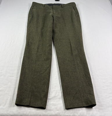 J Crew Pants Mens 35x32 Green Tweed Wool Thompson Slim Fit Dress Slacks 