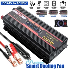 Sine Wave Power Inverter 24V DC to 110V 120V Converter for Car Truck RV Off Grid