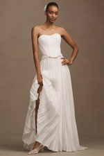 Willowby by Watters Willa Plissé Satin Chiffon Strapless Sweetheart A-Line