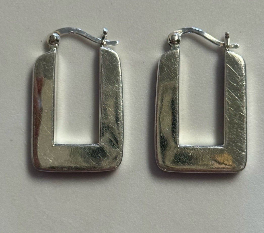 Sterling Silver 925 Rectangular Modern Edge Hoop … - image 1