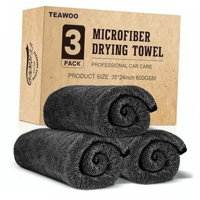 3-Pack Microfiber Towels for Cars (24'' x 35''), Extra Large 35''x 24'' 3 PACK