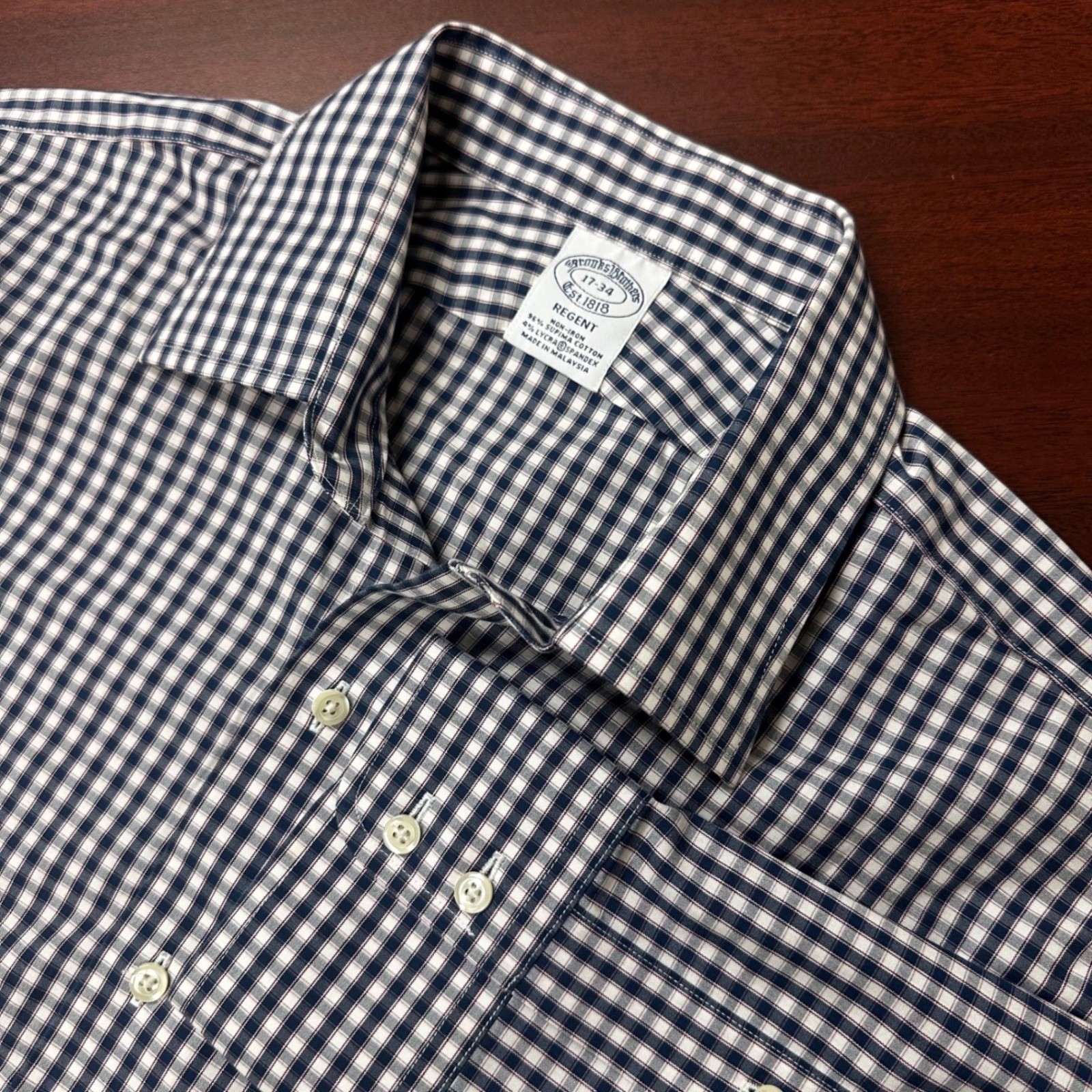 Brooks Brothers Regent Dress Shirt Mens 17-34 Gingham Check Supima Cotton