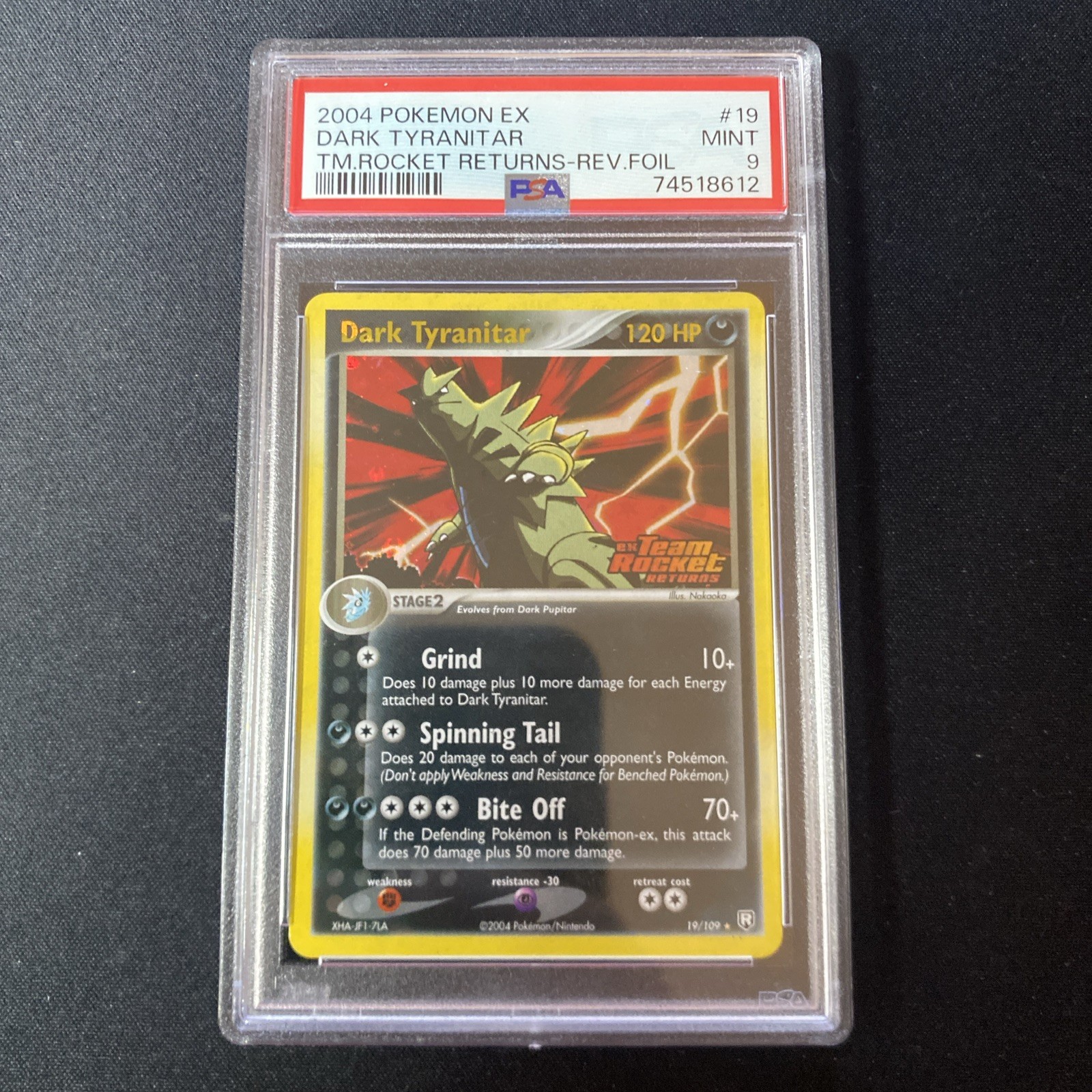 2004 Pokémon - Dark Tyranitar EX Team Rockets Return #19 -REVERSE FOIL PSA 9