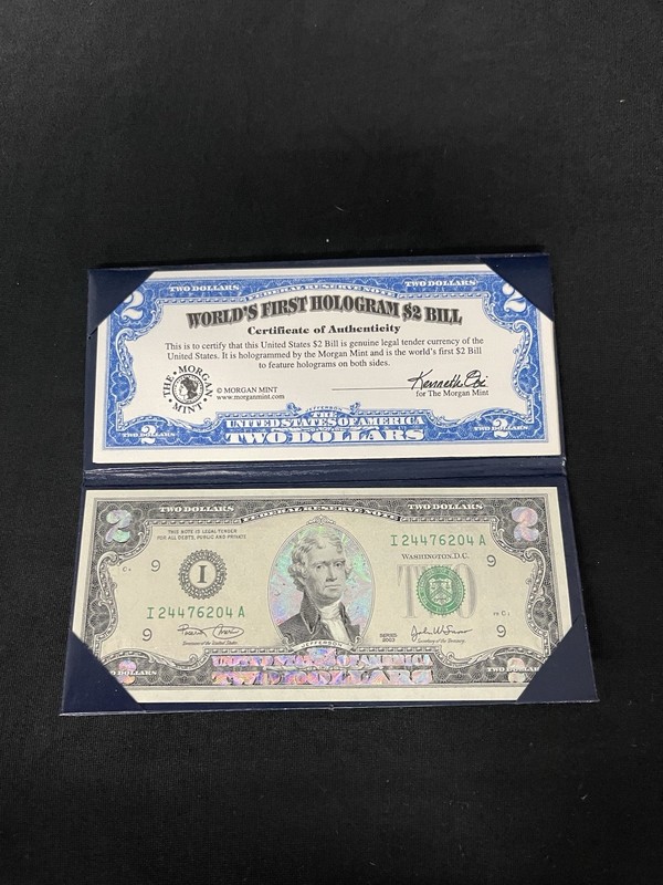 World's First Hologram $2 Bill Morgan Mint with Certificate Good Condition*896