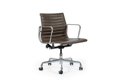 Eames Herman Miller Aluminum Group Brown Leather Office Chair, 2008, 12 Avail
