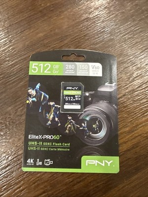 PNY EliteX-PRO60 512GB UHS-II SDXC Memory Card V60 (280MB/s) - Brand New Sealed