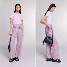 Maje NEW Tweed Boucle Pink Wide Leg Patri Trousers in Rose size 42/US 10