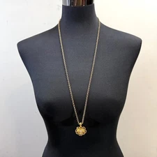 VTG Joan Rivers Long Flower Pendant Necklace Gold Tone Rhinestone Accent 17 in L
