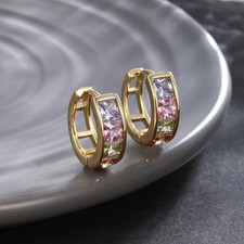 Women Girl 18k Gold Plated Hoop Earrings Multicolor Synthetic Cubic Zirconia