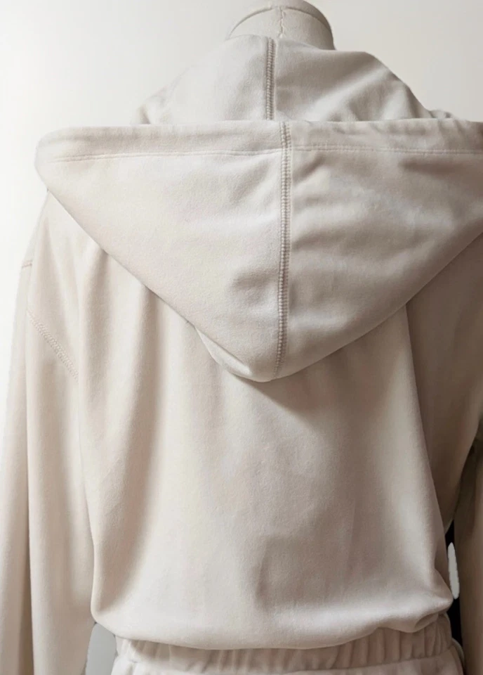 Juicy Couture Velour Jumpsuit Women's L Hooded Silver Logo Zip Front One Piece - Image 4 of 4