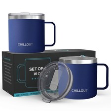 CHILLOUT LIFE 16oz Stainless Steel Vacuum Insulated Coffee Mug Set w/Handle & Li