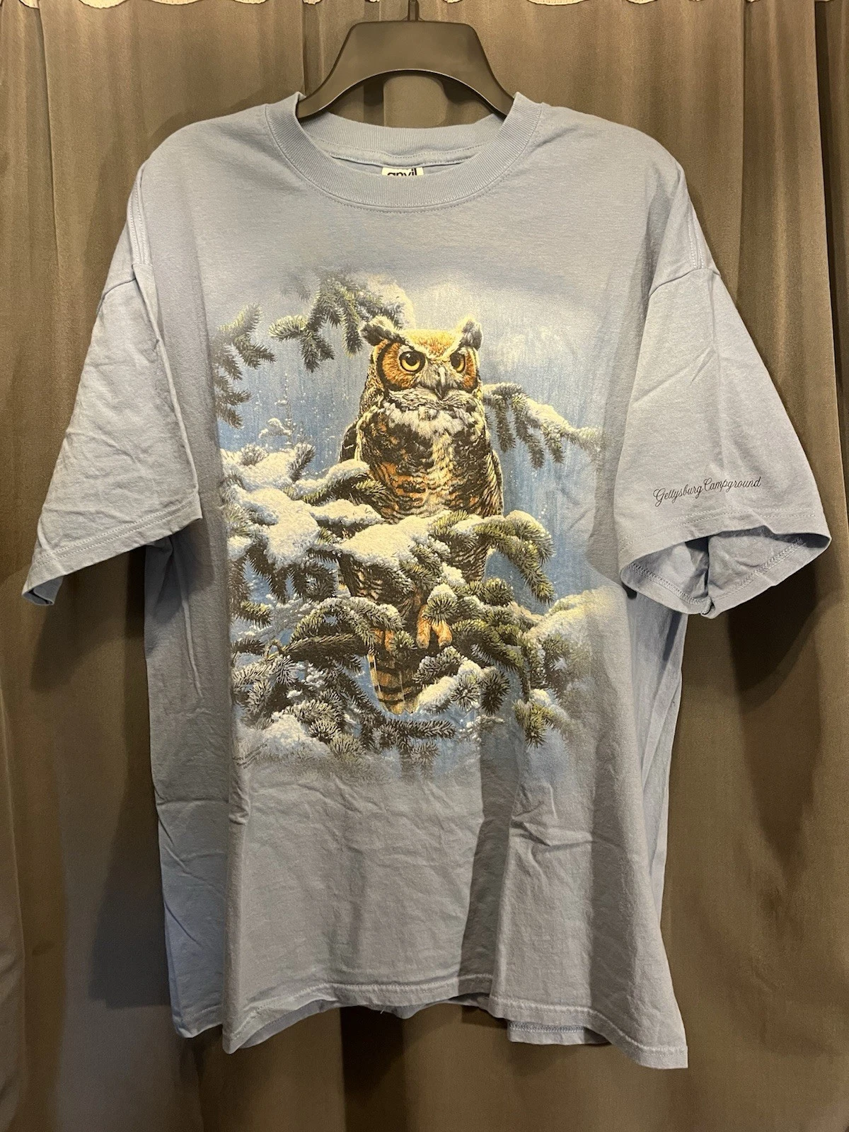 2000 Snow Great Horned Owl Anvil Gettysburg Campground Shirt Size Extra Large