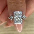 5Ct Radiant Cut Created Diamond 3-Stones Engagement Ring 14K White Gold Finish