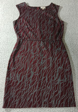 Loft Womens Sheath Dress 10 Gray Burgundy Swirls Sleeveless Back Zip
