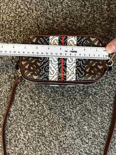 Sac bandoulière Burberry TB monogramme imprimé pour appareil photo marron blanc toile électronique note - Photo 11/12