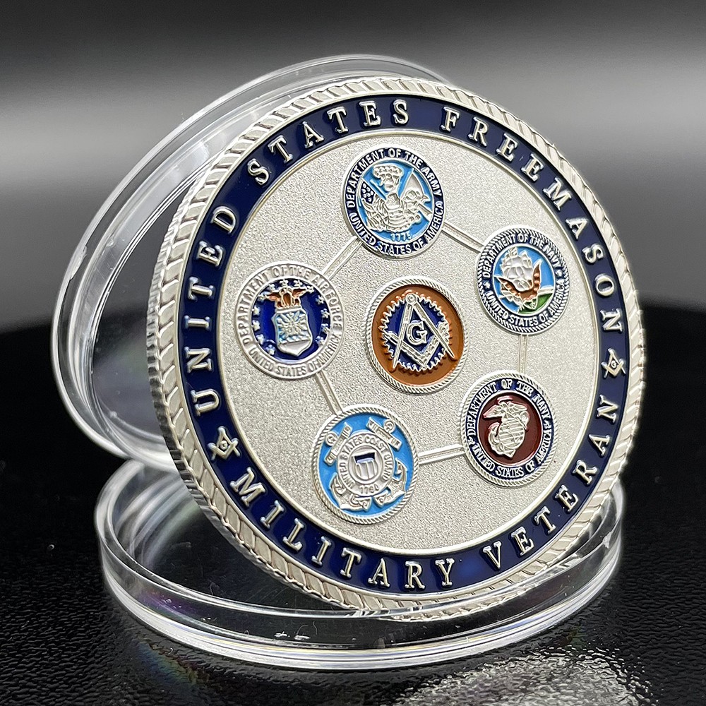 Masonic Military Challenge Coin US Army Navy Air Force Veteran Freemason Token