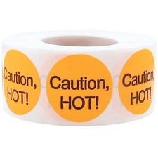 Caution, Hot Deli Food Rotation 1 Inch Round Circle Dots 500 Total Adhesive