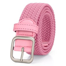 Women Elastic Braided Belt with Silver Buckle Woven Stretch Fabric Fashion
