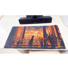 Cozy Urban Sunset Cat Oversized Mouse Pad 23.6" X 11.5" Desk Keyboard Mat
