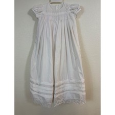 Christening Gown Baby 0-6M White Smocked Lace Baptism Dress Church Heirloom