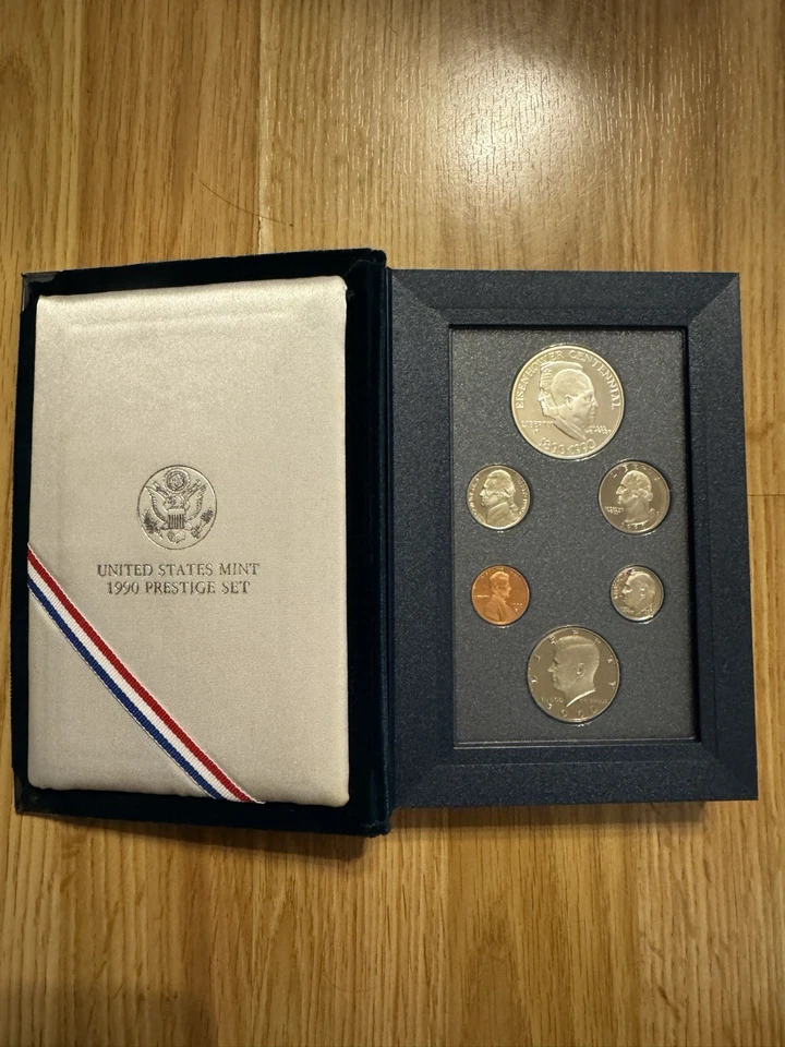 1990-S US Mint Prestige Proof Set Eisenhower Silver Dollar Box & COA 6 Coins - Image 3 of 4