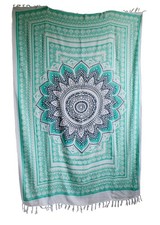 White Turquoise Mandala print beach wrap scarf sarong/pareo swimwear cover up