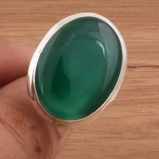 Natural Green Onyx Ring 925 Sterling Silver Handmade Oval Gemstone Jewelry
