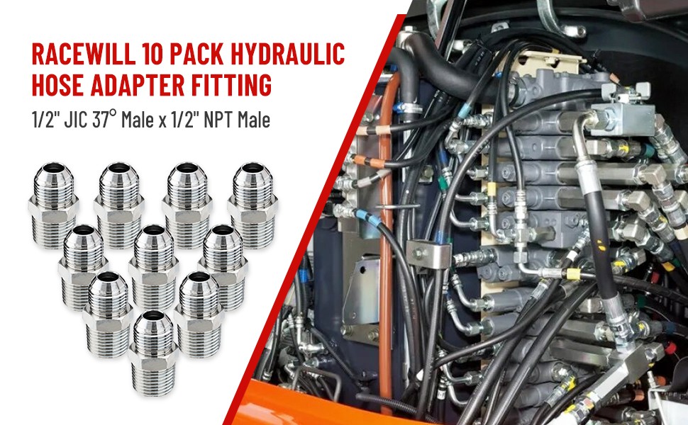 10 Pack New Hydraulic Hose Adapter Fittings: 1/2" JIC 37° Male x 1/2" NPT Male
