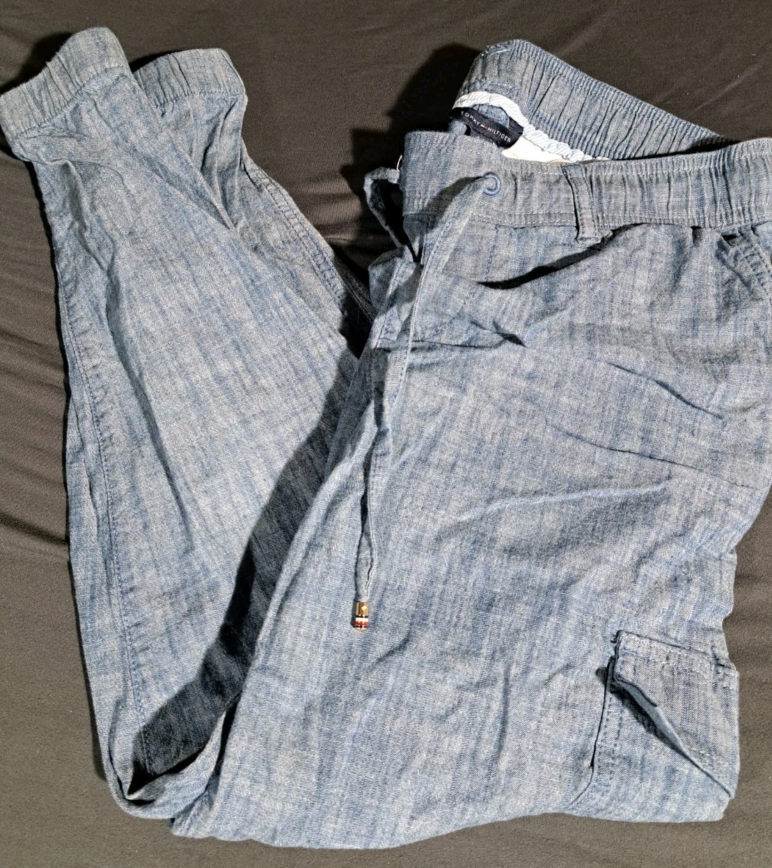 Tommy Hilfiger Low Rise Capri Cargo Pants Ripstop Denim Look Blue 35 Length