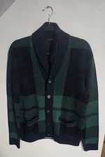 NWT Men's Greyson Wool Blend Ottawa Shawl Collar Cardigan , Sz. NVY/GRN Plaid