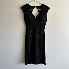 Davids Bridal Bridesmaid Dress Black With Embroidered Design In Front  Midi Lace