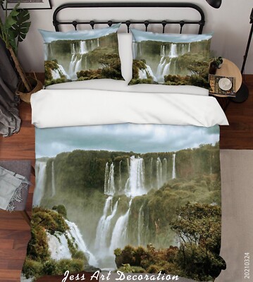 3D Tree Grass Falls Sea Sky Quilt Cover Set Duvet Cover Bedding Pillowcases 923