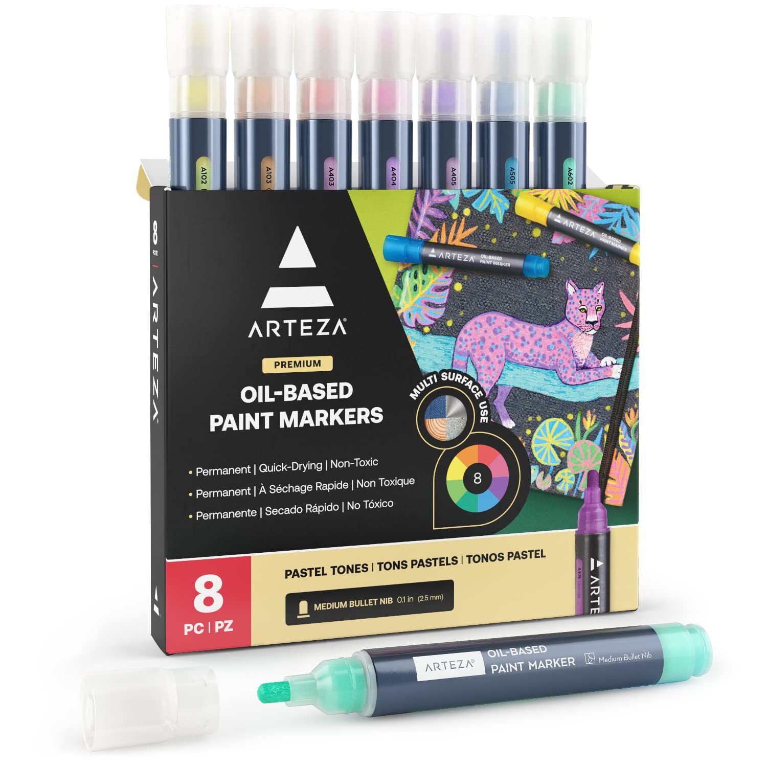 Pastel Oil-Based Markers 8-Pack 2.5 mm Line Large Barrel Quick-Drying Permane...