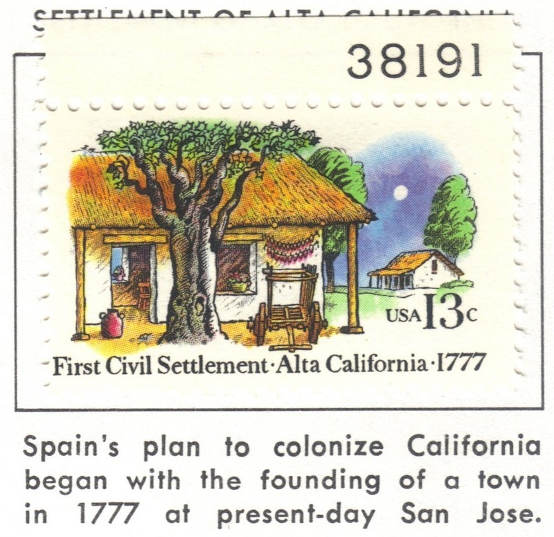 US 1977 Spain's First Civil Settlement in Alta California Stamp, Unused, Hinged