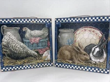 Farmhouse Chicken Bunny Plaques Home Decor Barn Country Coop Rustic 10” Set Of 2