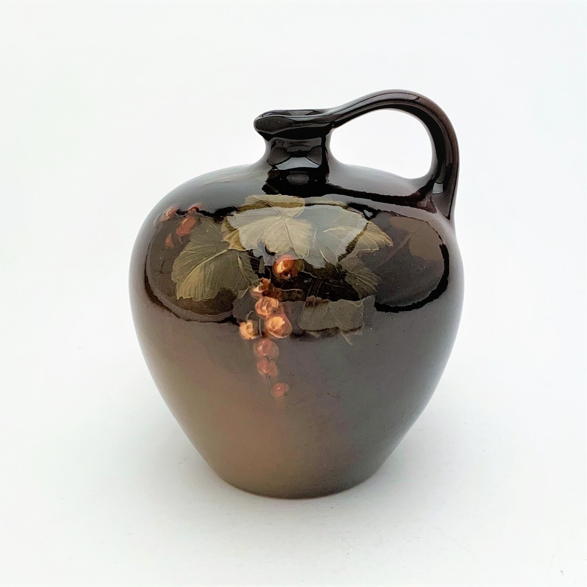 Louwelsa Weller Pottery Jug with Berries, Signed by Artist Minnie