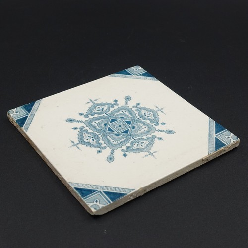 Antique Art Tile Ceramic Victorian Old Church Gothic Nouveau Teal Corners 6" W - Picture 4 of 12