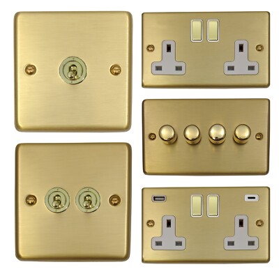 G&H Satin Brushed Brass CSB2 Lichtschalter, Steckdosen, USB, Dimmer, Kippschalter