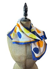 Vintage Italian Polka Dot Scarf 100 Polyester 26"x26" White With Blue Orange