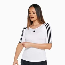 adidas Women's Open Back 3-Stripes T-Shirt | Athletic Workout Gym Tee Streetwear