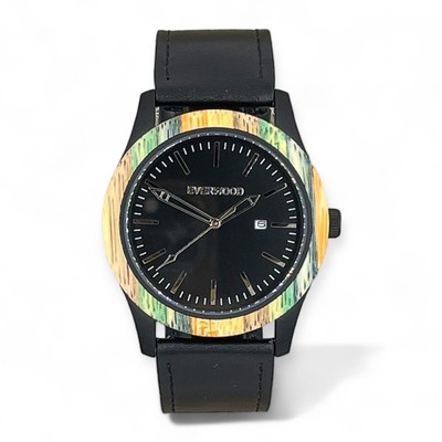 Men s Premium Multi Bamboo & Black Leather Watch - Gift For Him - Best Dad Gifts