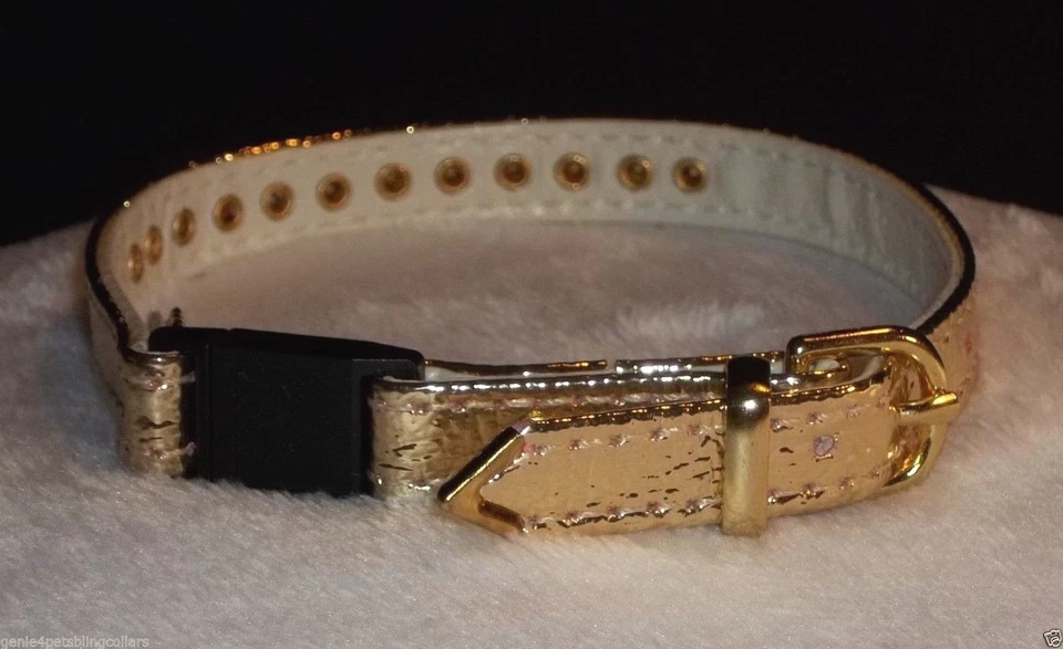Rhinestone Gold kitty Cat breakaway Collar genuine Crystals metallic Bling!  - Image 4 of 4