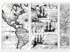 World Maps with boats  background  clear cling stamp