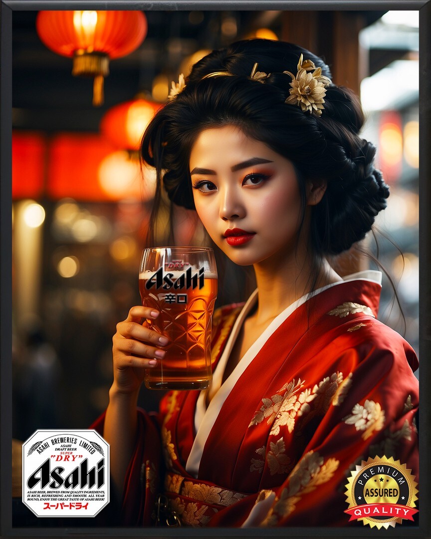 Japanese Retro Poster: Beer Asahi Vintage 4点セット ポスター DRY SUPER Asahi Bar (digital Art アイドル