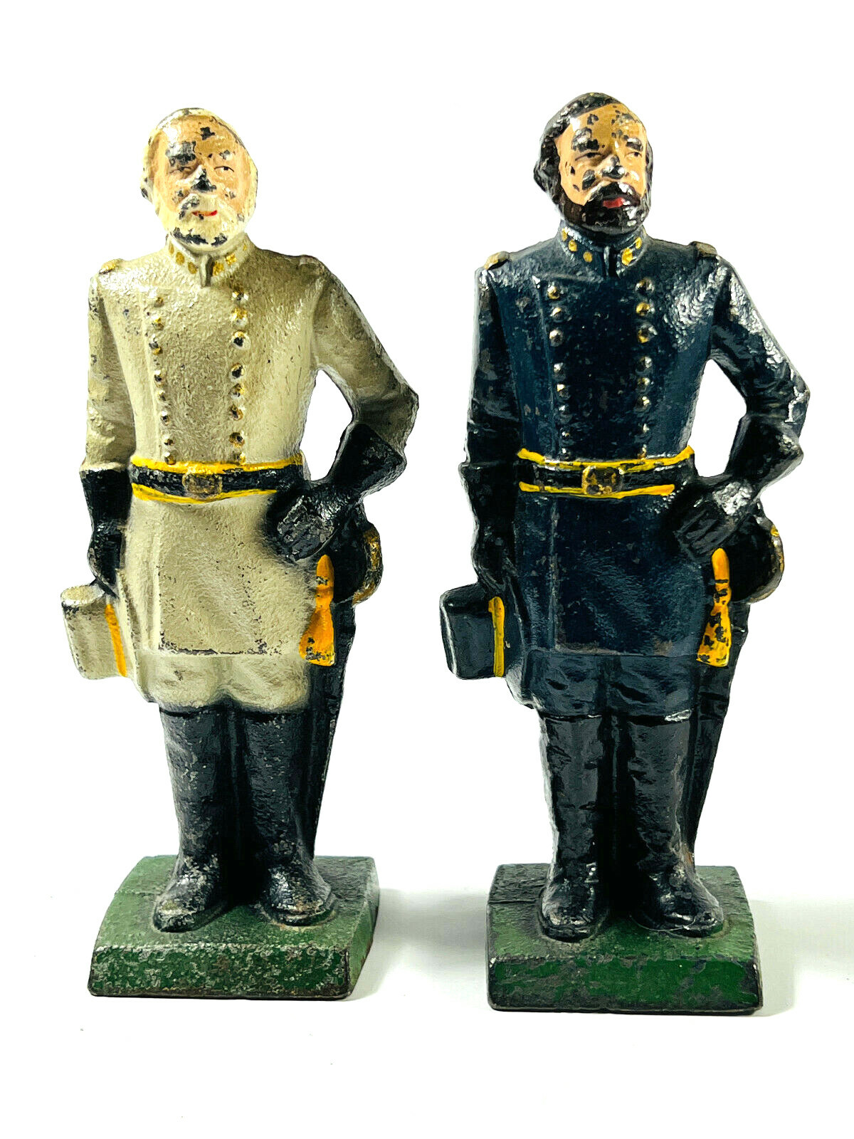 Antique vtg Robert E Lee Ulysses S Grant Civil War Cast Iron Bookends