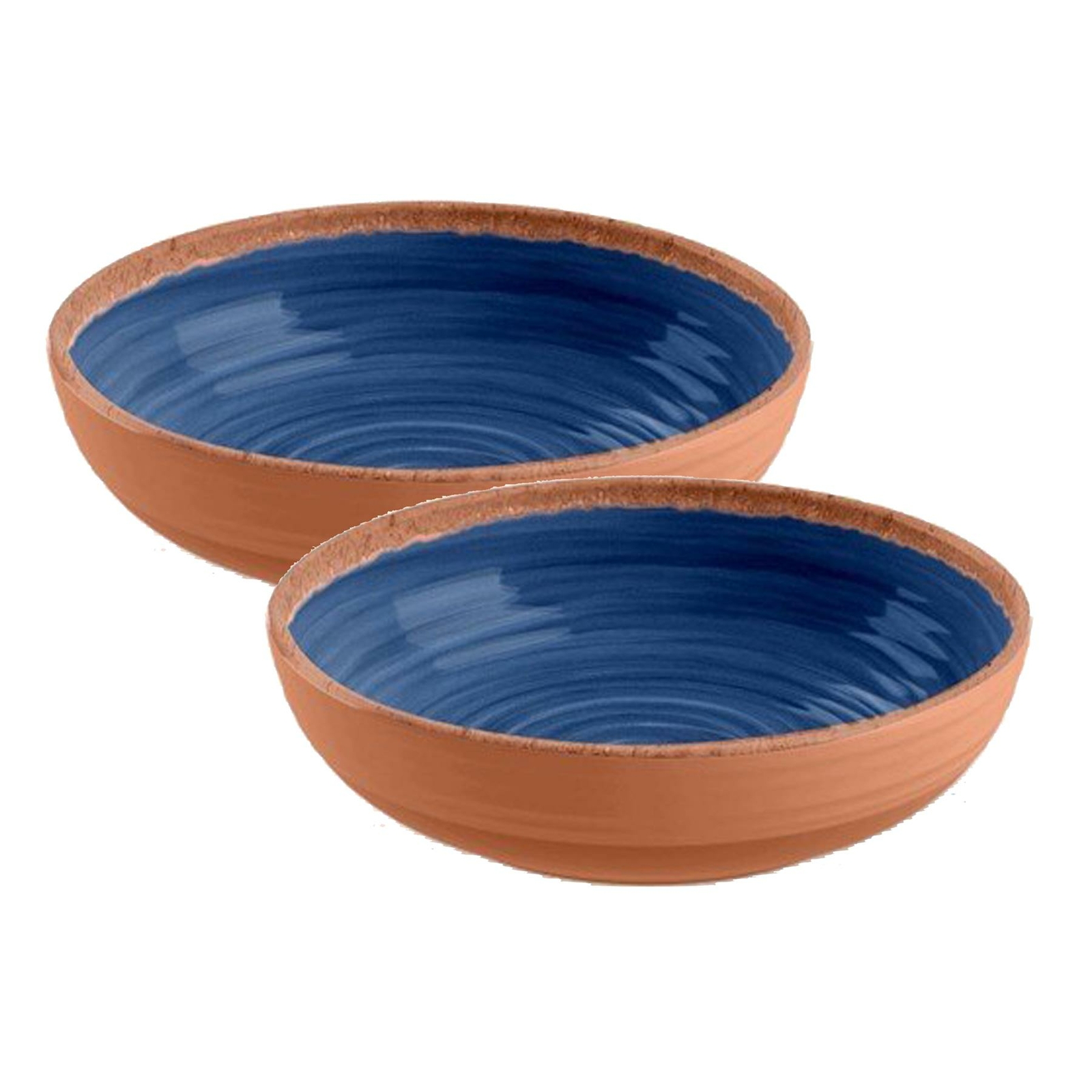 Indigo Rustic Swirl Glaze Melamine/Plastic Low Bowls Set - Pack of 2 Bowls
