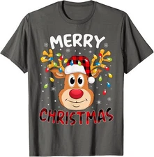 Merry Christmas Reindeer Xmas Family Animal Cool Unisex T-Shirt